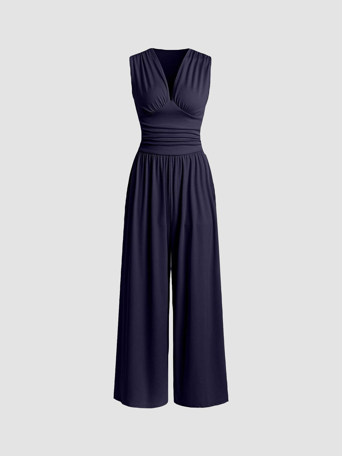 Ophelia-Sigrid | Women's Wide-Leg V-Neck Knit Jumpsuit
