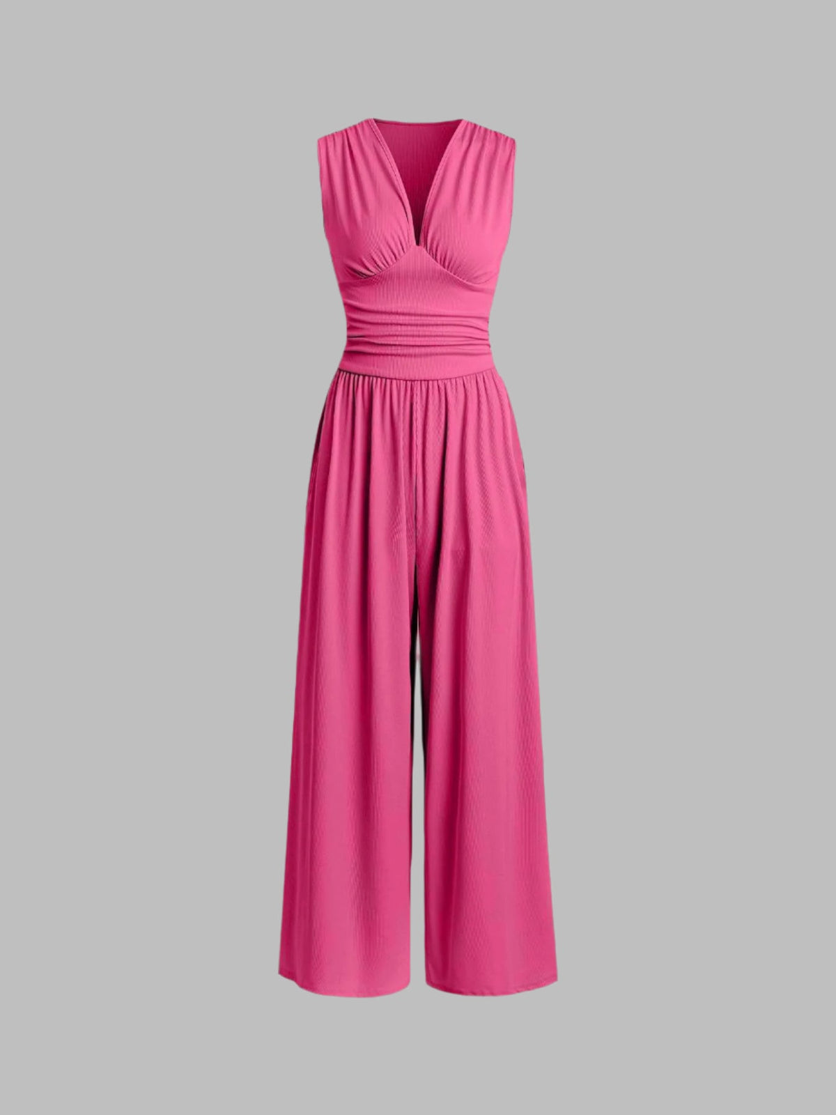 Ophelia-Sigrid | Women's Wide-Leg V-Neck Knit Jumpsuit