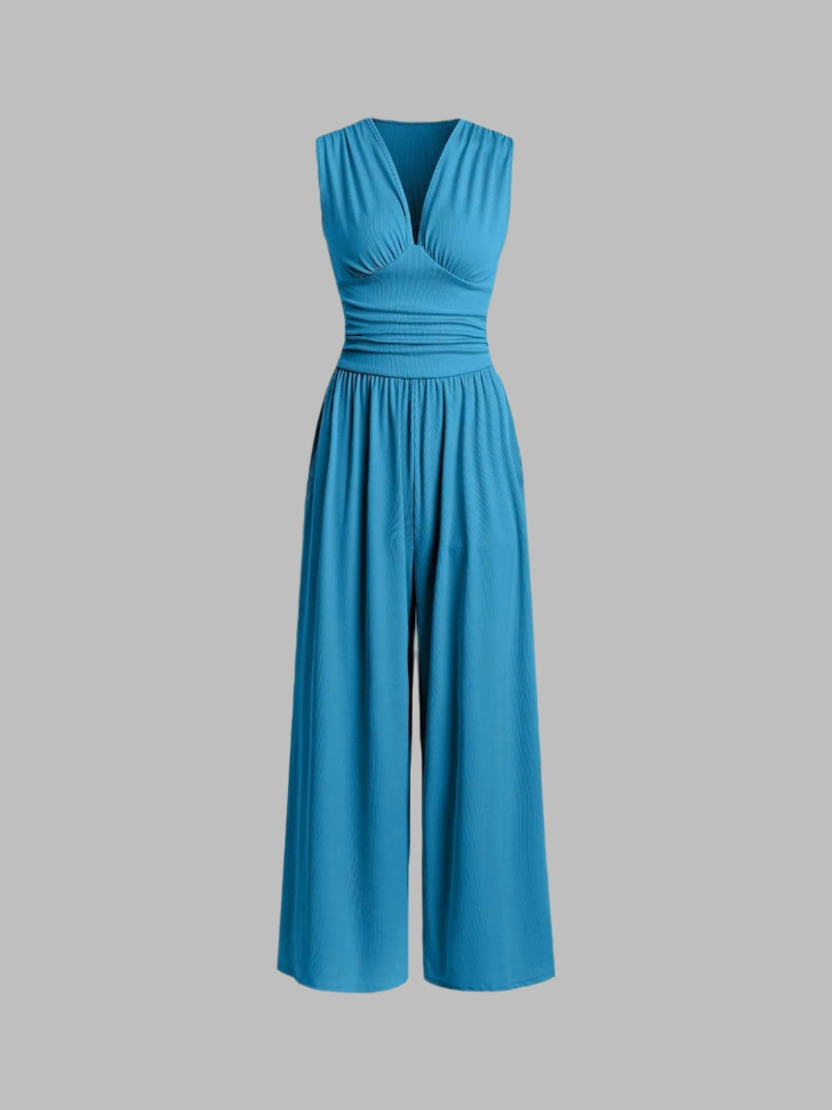 Ophelia-Sigrid | Women's Wide-Leg V-Neck Knit Jumpsuit