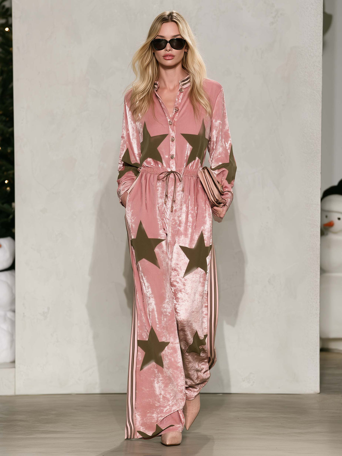 Carmen | Women's Wide Leg Velvet Star Jumpsuit