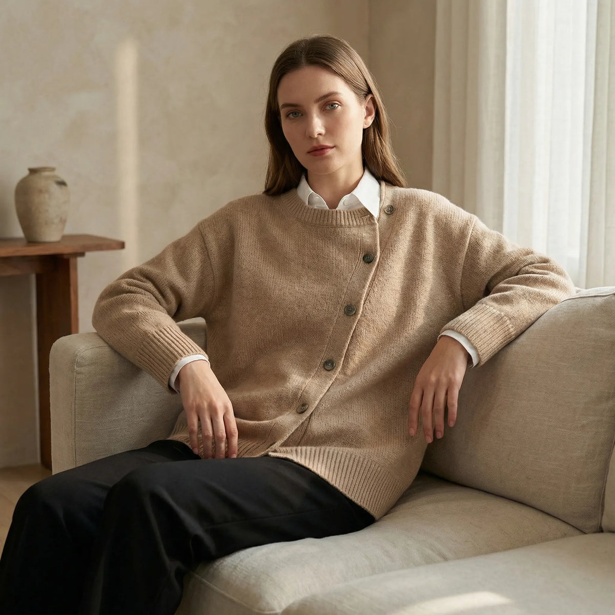 Erna | Women's Wrap Cardigan with Asymmetric Button Detail