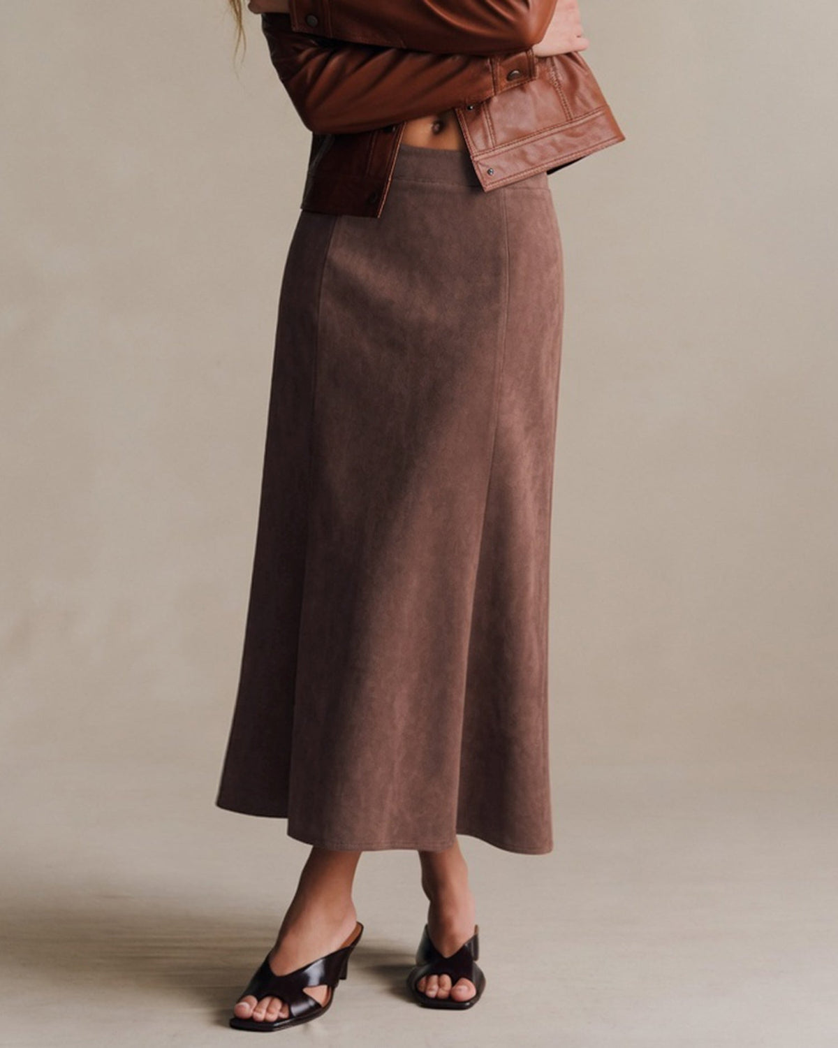 Maureen-Constance | Women's Zip-Front A-Line Midi Skirt