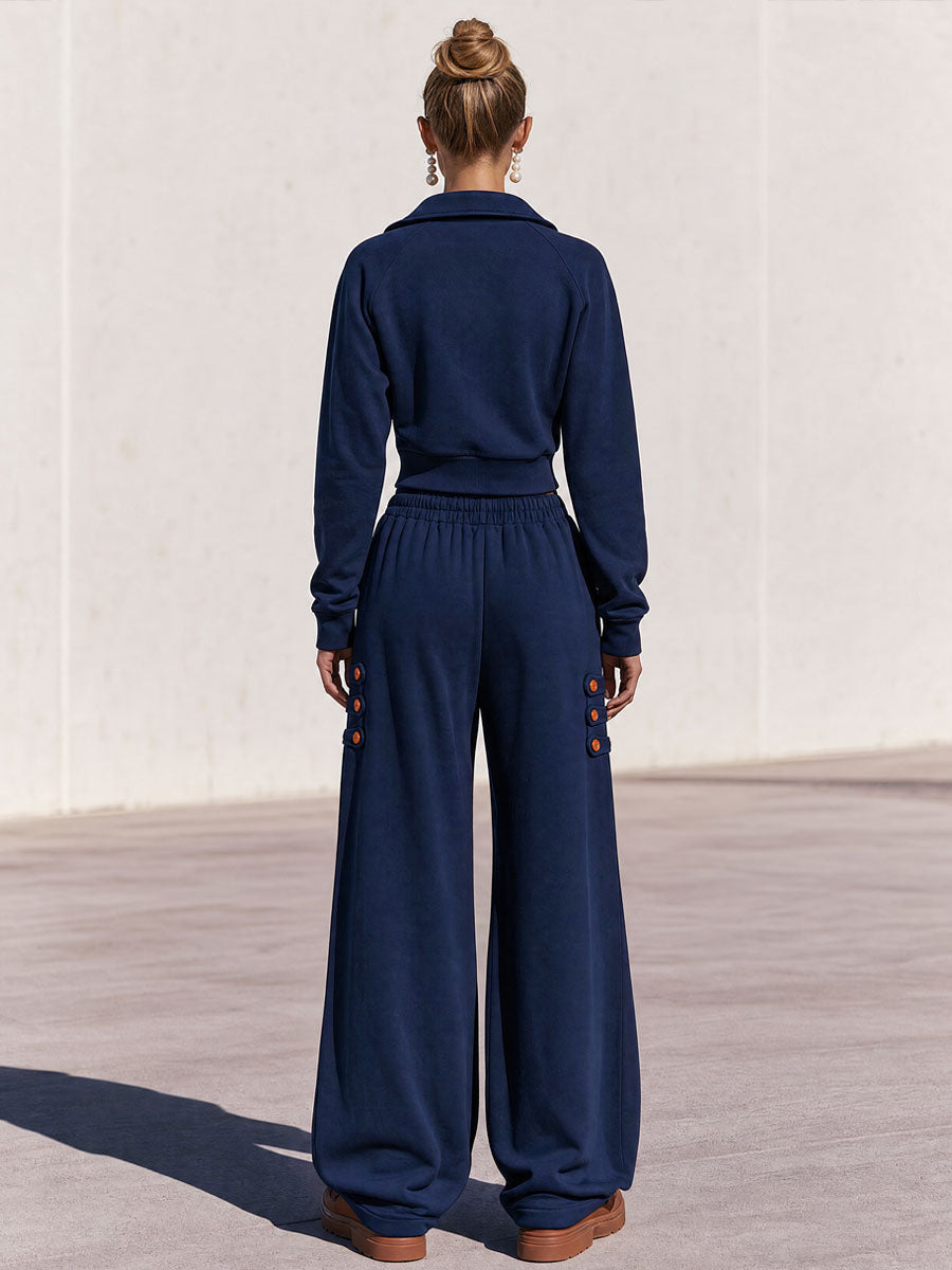 Helena-Lorraine | Women's Zip-Up Hoodie and Button-Loop Pants Set