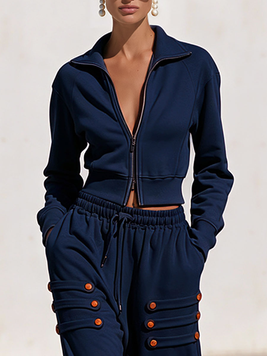 Helena-Lorraine | Women's Zip-Up Hoodie and Button-Loop Pants Set