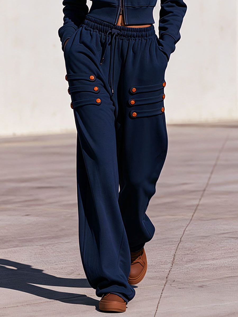 Helena-Lorraine | Women's Zip-Up Hoodie and Button-Loop Pants Set