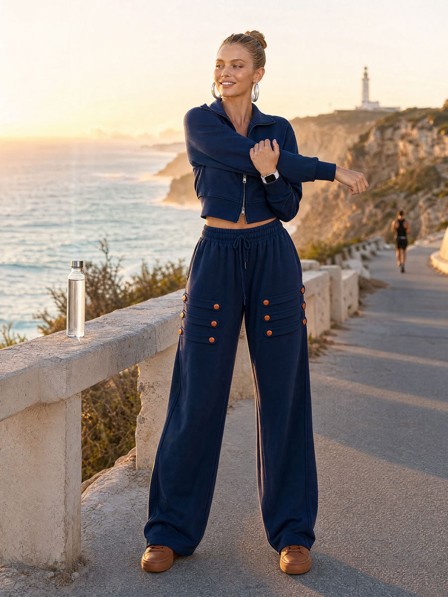 Helena-Lorraine | Women's Zip-Up Hoodie and Button-Loop Pants Set