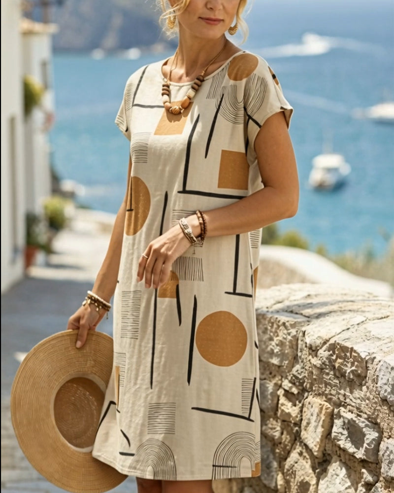 Odessa | Women's Geometric Print Short Sleeve Midi Dress