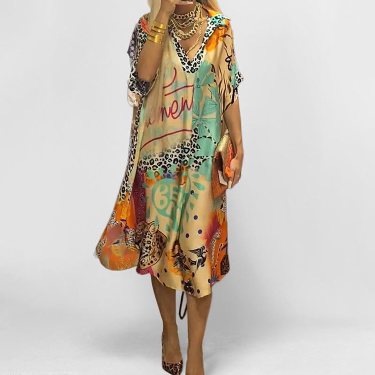 Petra | Women's Graphic Print V-Neck Midi Dress