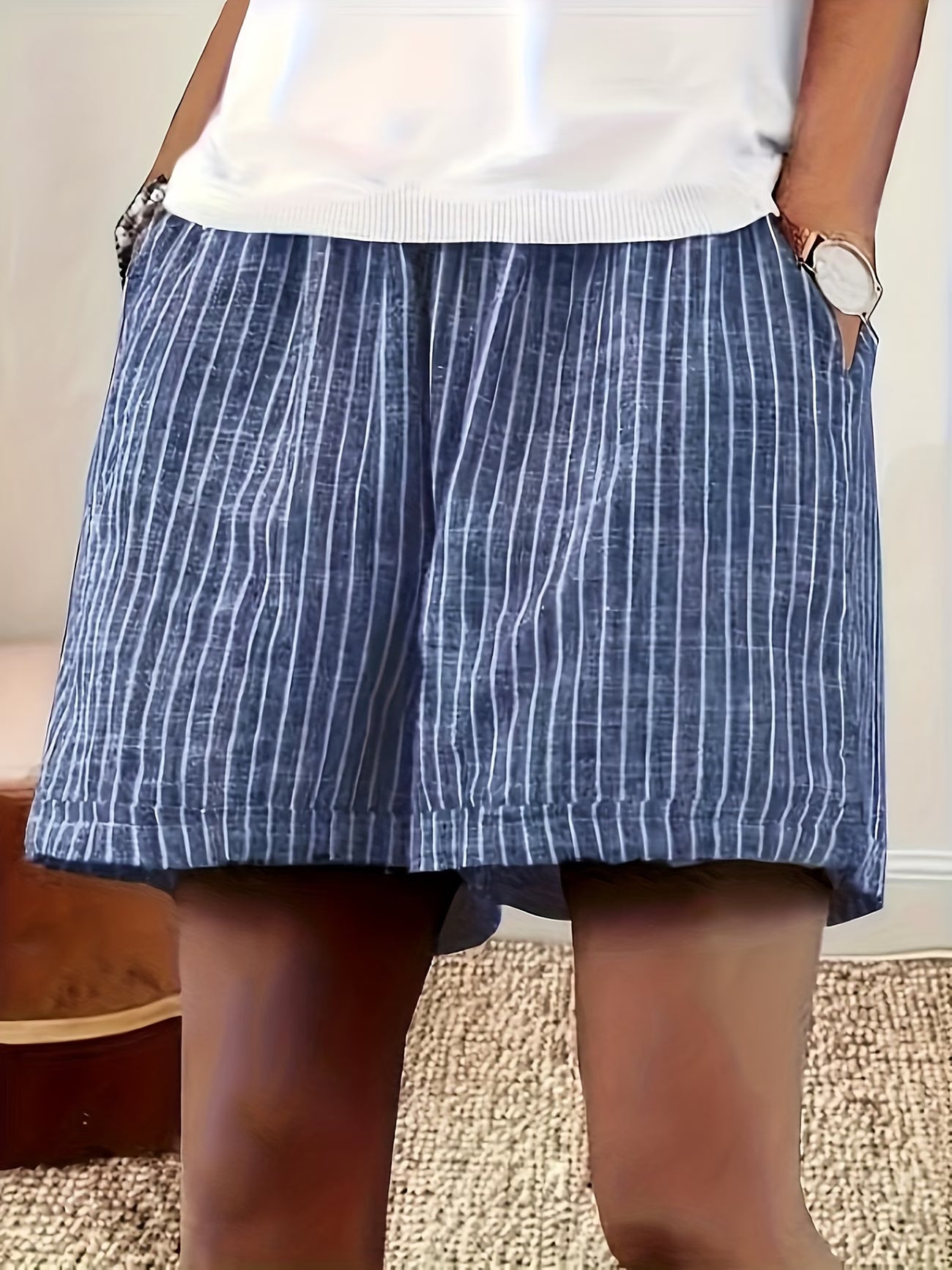 Renata | Women's Striped Wide Leg Elastic Waist Shorts