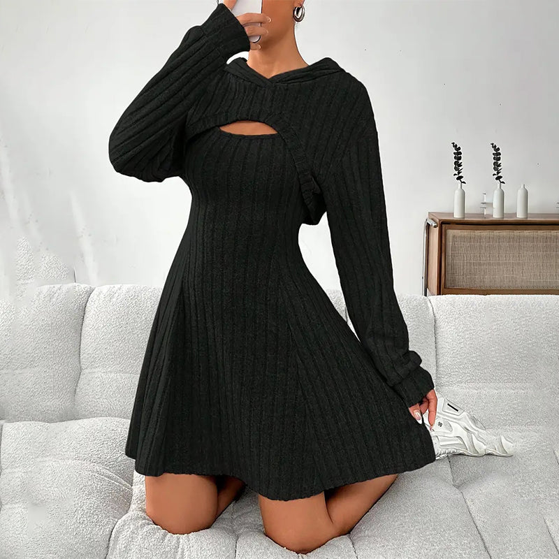 Odette | Women's Hooded Cutout Knit Mini Dress