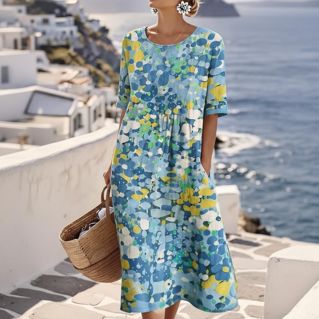 Tamsin | Women's Abstract Print Short Sleeve Midi Dress