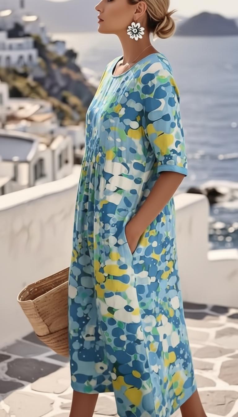 Tamsin | Women's Abstract Print Short Sleeve Midi Dress