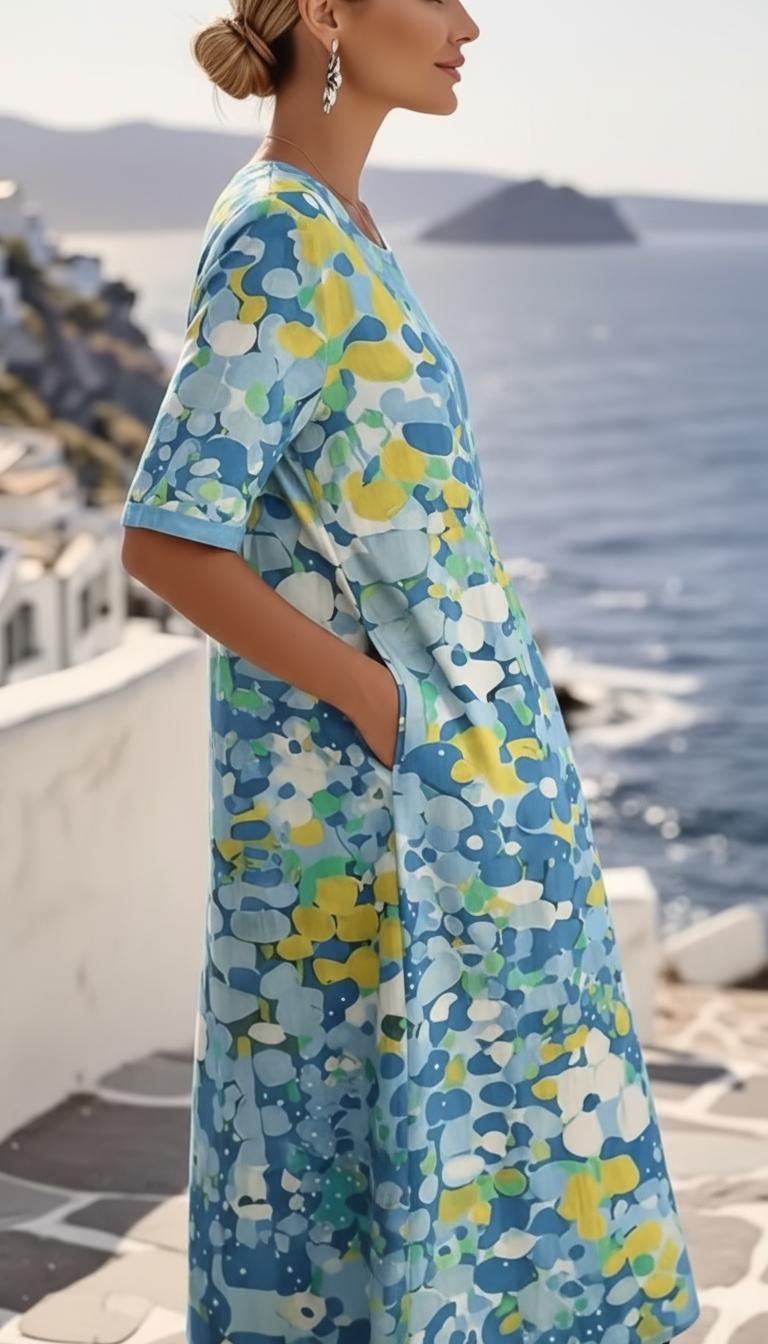 Tamsin | Women's Abstract Print Short Sleeve Midi Dress