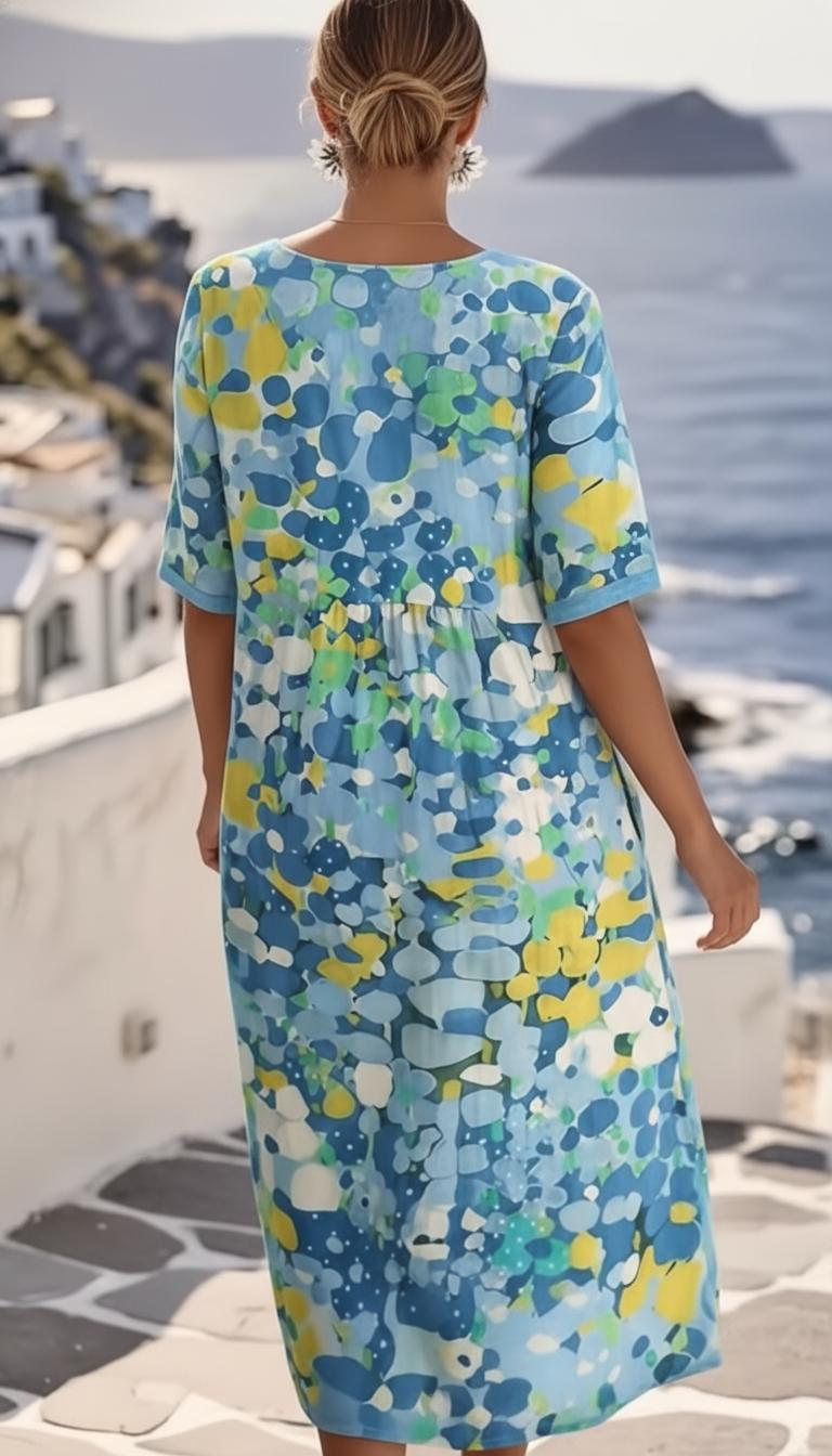 Tamsin | Women's Abstract Print Short Sleeve Midi Dress
