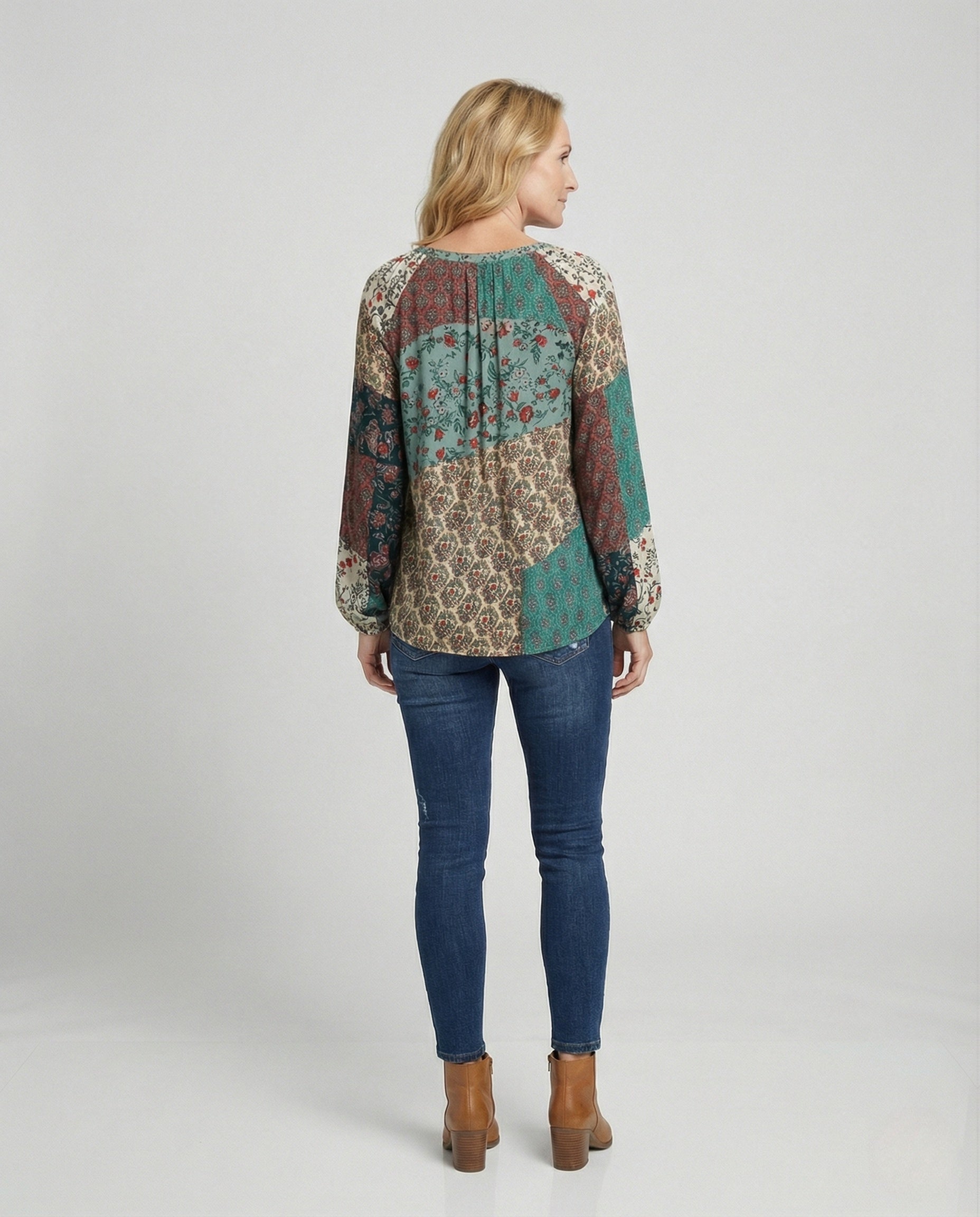 Tierney | Women's Boho Patchwork Long Sleeve Blouse