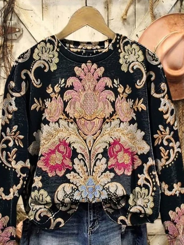 Marigold | Women's Floral Geometric Print Pullover Sweatshirt