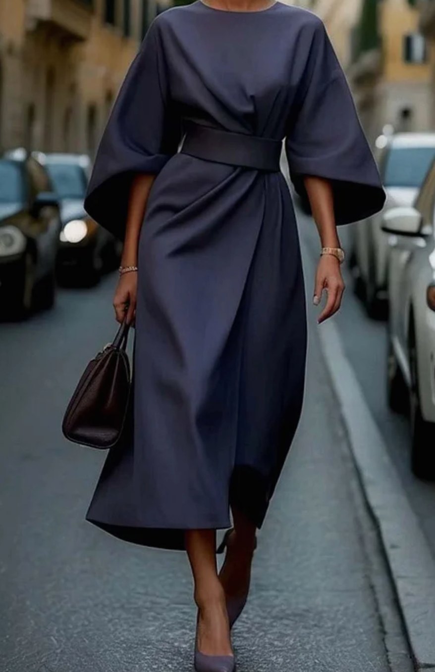 Scarlett | Women's Belted Lantern-Sleeve Midi Dress