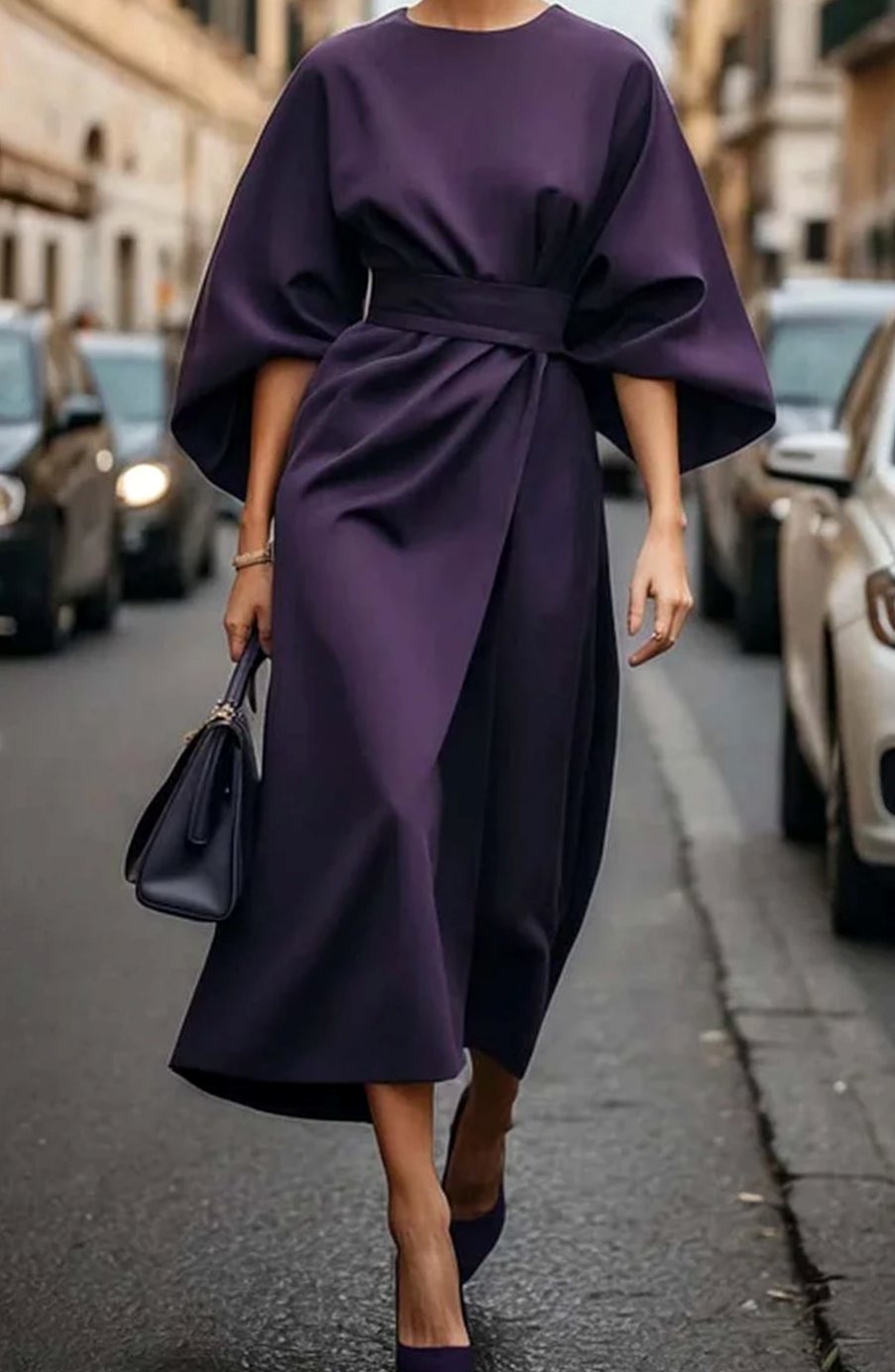 Scarlett | Women's Belted Lantern-Sleeve Midi Dress