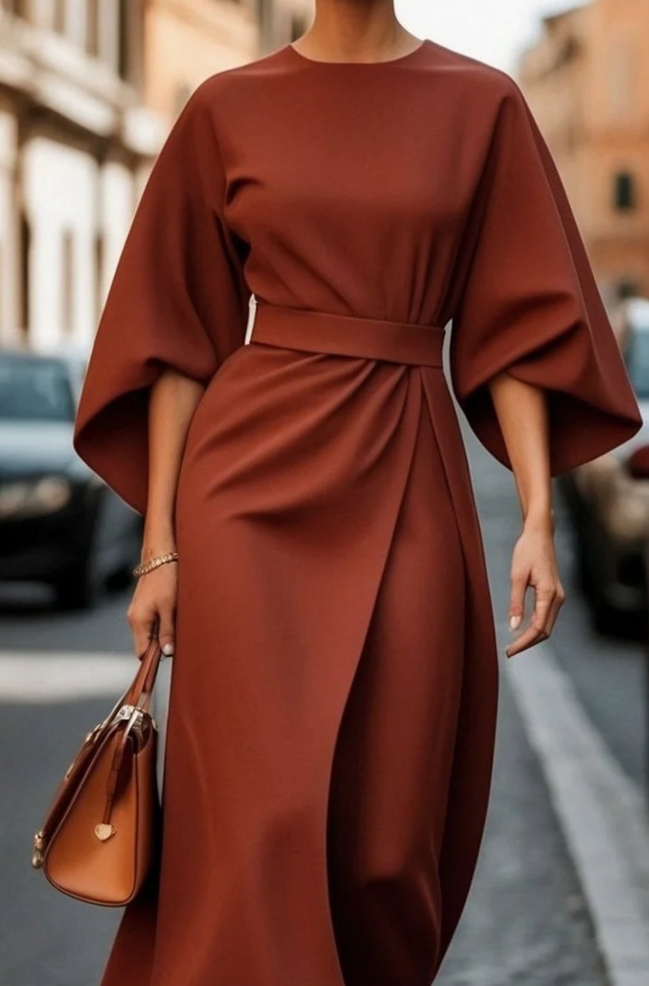 Scarlett | Women's Belted Lantern-Sleeve Midi Dress