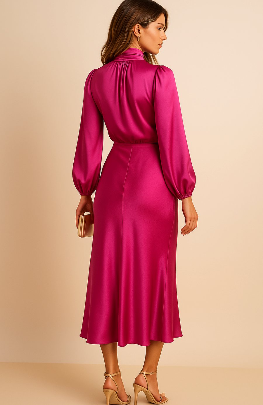 Evelyn | Women's Mock-Neck Satin Midi Dress