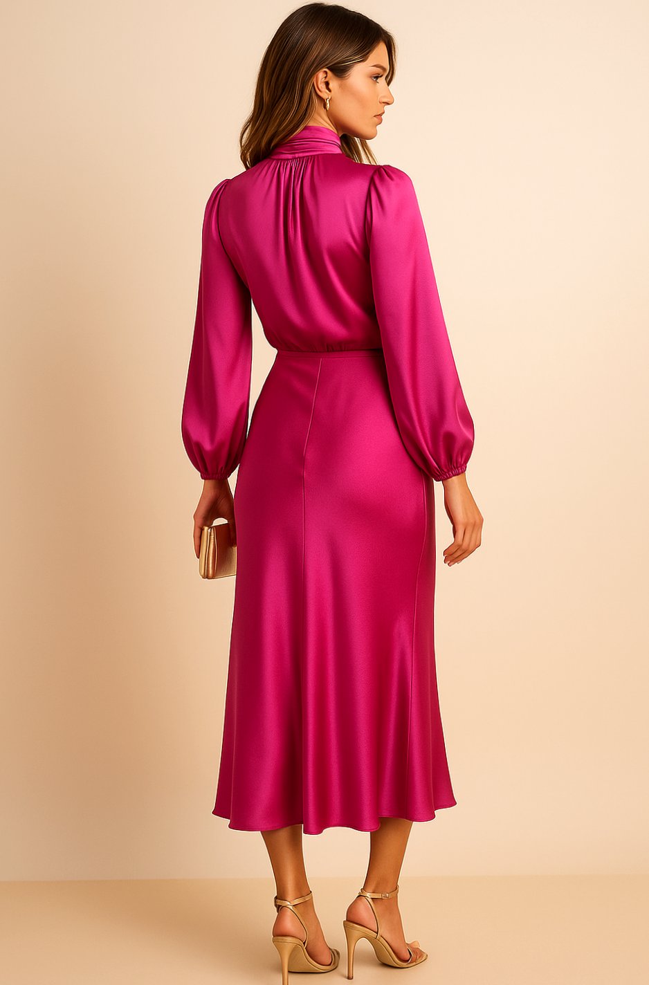 Evelyn | Women's Mock-Neck Satin Midi Dress