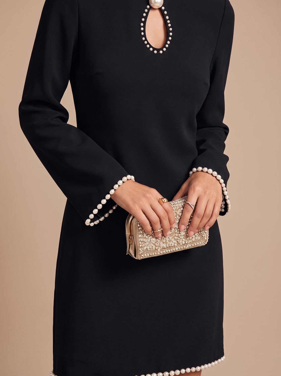 Grace | Women's Pearl-Trim Keyhole Mini Dress