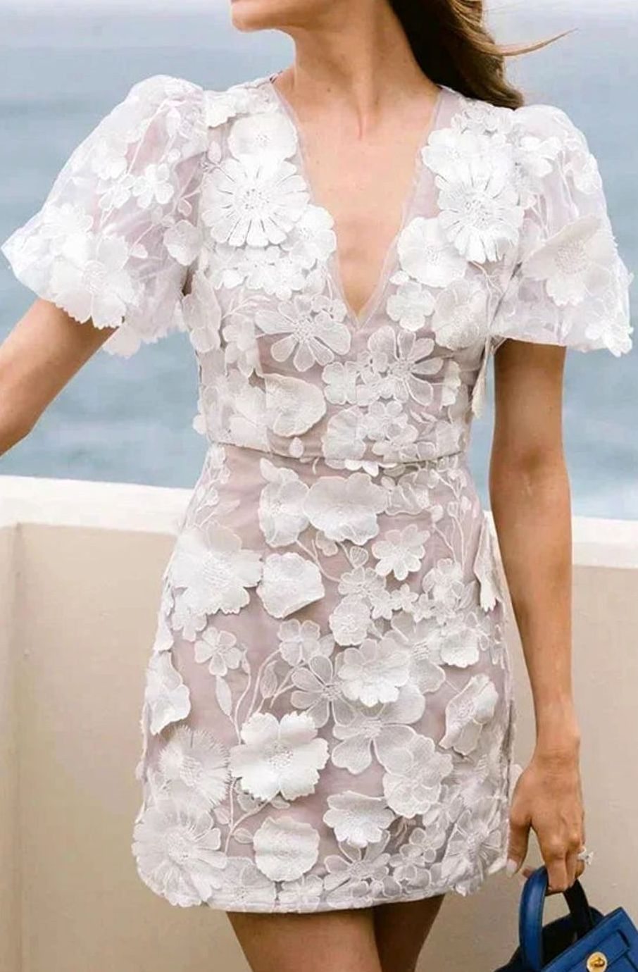 Eleanor | Women's Sheer Floral Puff-Sleeve Mini Dress