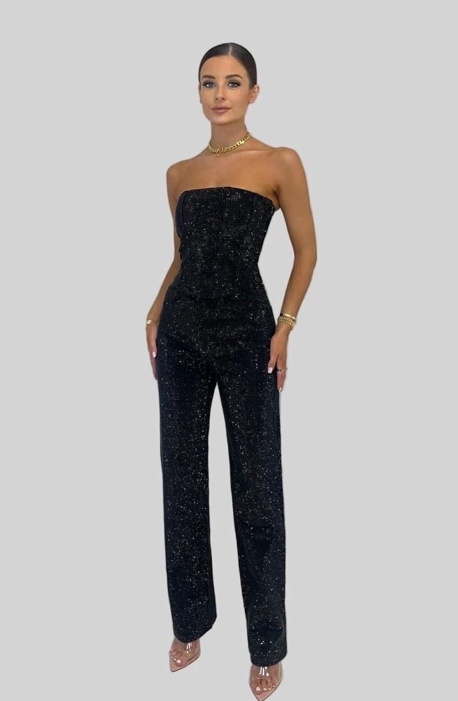 Isadora | Women's Strapless Sequin Straight-Leg Jumpsuit