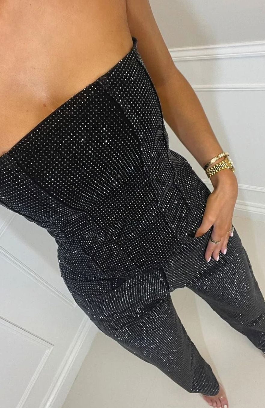 Isadora | Women's Strapless Sequin Straight-Leg Jumpsuit