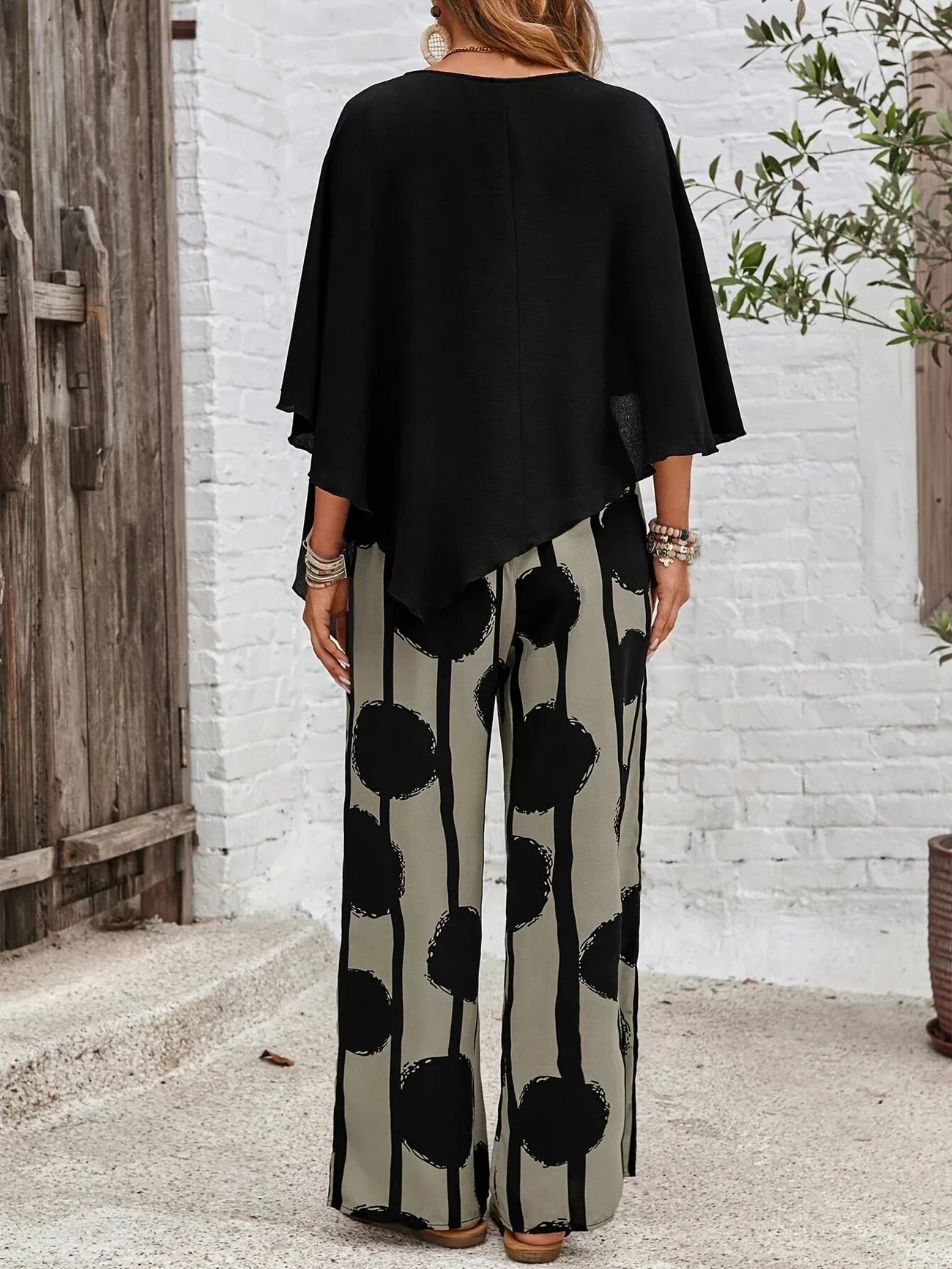 Zaria | Women's Two Piece Set Asymmetric Top Wide Leg Pants