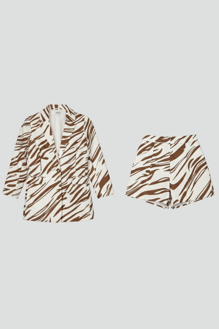 Zevara | Women's Zebra Print Blazer & Shorts Set